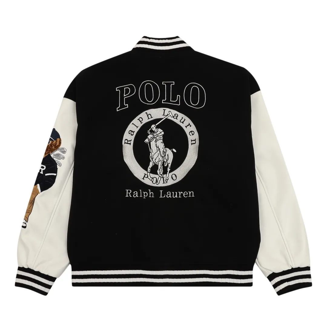 P600 RALPH LAUREN/Ralph Lauren horse logo embroidered patchwork baseball jacket jacket Warm reminder: It is recommended to hand wash or dry clean! !  Size：XS-L